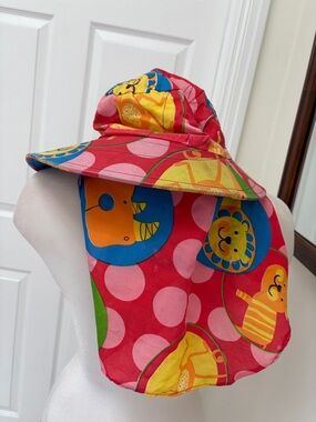Kids Sun Hat with Neck Flap - Pink Multi Animal Print